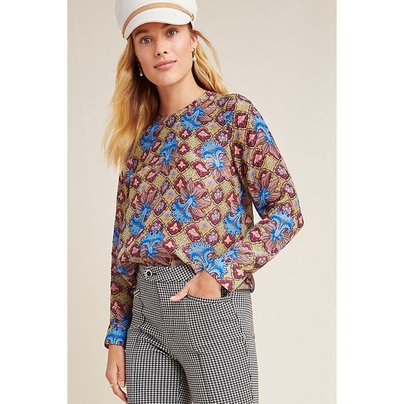 New Anthropologie Selene Geometric Long Sleeve Blouse by TANVI KEDIA Size 6 - Picture 4 of 4